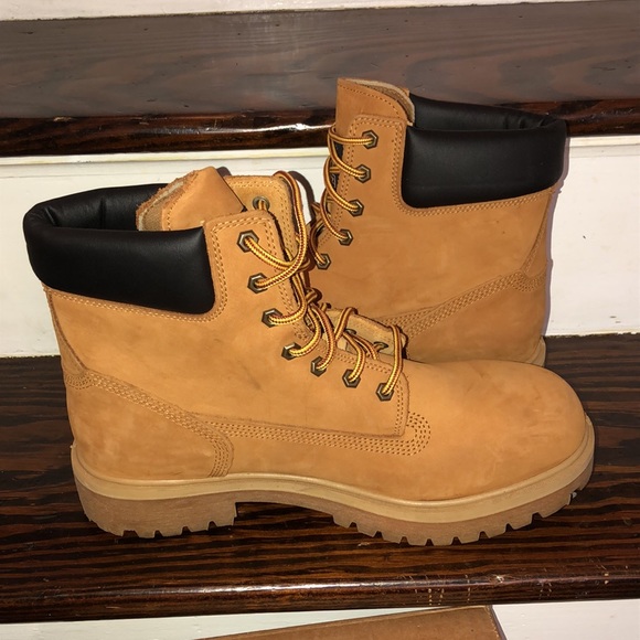 TIMBERLAND PRO Wheat Genuine Leather Premium Waterproof Hiking Boots 6” Sz 12 - Picture 12 of 13